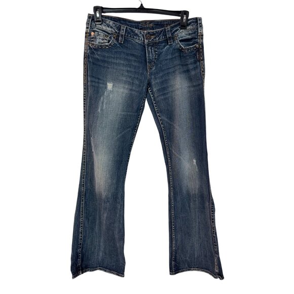 Silver Jeans Frances Bootcut Womens W31 Blue Distressed Denim Mid Rise Stretch - Picture 1 of 9